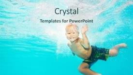  Presentation with swimming - Presentation having water - cute caucasian boy enjoys background and a cool aqua colored foreground