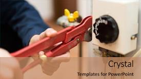  Presentation with home wrench screwdriver - Presentation design having water - detail of a technician using background and a coral colored foreground