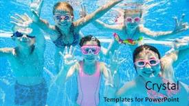  Presentation with swimming - Presentation design consisting of water - little kids swimming in pool background and a teal colored foreground
