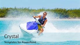  Presentation with ski - Cool new PPT layouts with water - man on jet ski having backdrop and a light blue colored foreground
