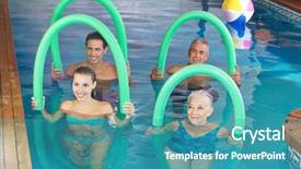  Presentation with aerobics - Beautiful PPT theme featuring water aerobics - smiling group doing aqua fitness backdrop and a teal colored foreground