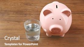  Presentation with water glass - Presentation design having water and pig money background and a coral colored foreground