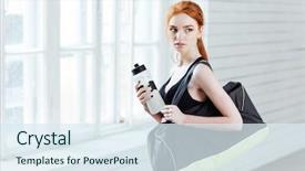  Presentation with water bottle - Beautiful presentation theme featuring water and sports bag backdrop and a sky blue colored foreground