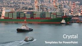  Presentation with sea port - Colorful PPT theme enhanced with water area of the port backdrop and a gray colored foreground