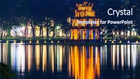  Presentation with vietnam hanoi - Colorful theme enhanced with water at night hanoi backdrop and a navy blue colored foreground