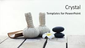  Presentation with medical spa massage outdoor balinese - Slide set with water balance - beautiful spa composition with stones background and a sky blue colored foreground