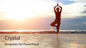  Presentation with sunset beach - Slide set consisting of spamming background with smooth lines red stamp on a grunge pap background and a coral colored foreground