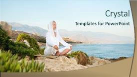  Presentation with outdoors - Presentation having water balance - young woman meditating outdoors background and a sky blue colored foreground