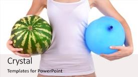  Presentation with balloon - Beautiful slides featuring water balloons - woman holding watermelon and balloon backdrop and a soft green colored foreground