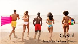  Presentation with mattress - Presentation featuring water balls - friendship summer holidays and swimming background and a coral colored foreground