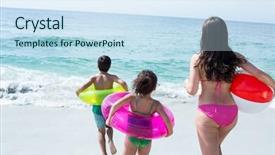  Presentation with children routines - Slides having water balls - mother with children holding swimming background and a sky blue colored foreground