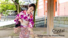  Presentation with water purification - Cool new PPT theme with water bamboo ladle for purification backdrop and a coral colored foreground