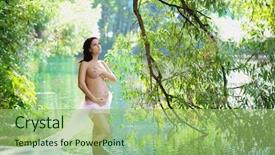  Presentation with pregnant - Slides consisting of water birth - beautiful pregnant girl background and a mint green colored foreground