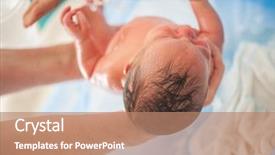  Presentation with baby bath - Slide deck having water birth - newborn baby first bath background and a coral colored foreground