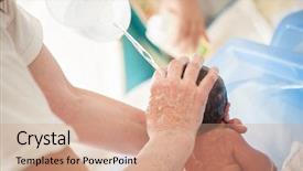  Presentation with baby bath - PPT layouts enhanced with water birth - newborn baby first bath background and a coral colored foreground