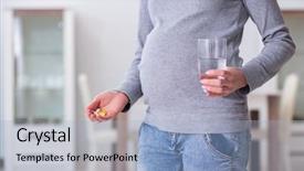  Presentation with pregnant - Slide set consisting of water birth - pregnant woman taking pills background and a light blue colored foreground
