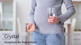  Presentation with capsules pills pill doctor prescription - Presentation featuring water birth - pregnant woman taking pills background and a light blue colored foreground