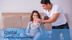  Presentation with pregnant - Colorful slide deck enhanced with water birth - young family with pregnant wife backdrop and a teal colored foreground