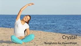  Presentation with mother doing yoga kids - Beautiful presentation theme featuring water birth - young pregnant woman doing yoga backdrop and a coral colored foreground