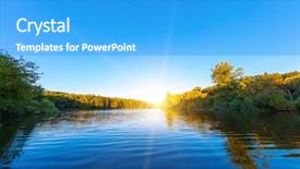 Presentation with water river - PPT theme with water blue - picturesque forest and the river background and a cyan colored foreground