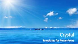  Presentation with blue sky - Presentation theme enhanced with water boat - blue sky and ocean background and a teal colored foreground