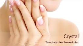  Presentation with hands and face - Beautiful presentation theme featuring water body - part of female face backdrop and a lemonade colored foreground