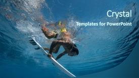  Presentation with ocean wave - PPT theme featuring water body - surfer with surf board dive background and a ocean colored foreground