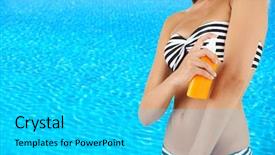  Presentation with jumping into a pool - Audience pleasing PPT layouts consisting of water bottel - beautiful young woman in swimsuit backdrop and a  colored foreground