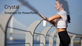  Presentation with railing - Cool new presentation theme with water bottle leaning on railing backdrop and a  colored foreground