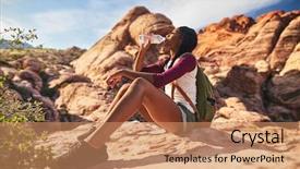  Presentation with child drinking water from glass - Beautiful presentation theme featuring water bottle on cliff ledge backdrop and a coral colored foreground