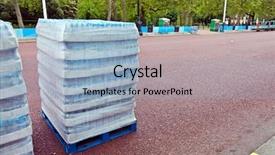  Presentation with water distribution - Beautiful slides featuring beverages carton - pallet of water bottles ready backdrop and a light blue colored foreground