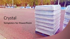  Presentation with water distribution - Audience pleasing slide set consisting of beverages carton - pallet of water bottles ready backdrop and a coral colored foreground