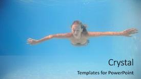  Presentation with swimming pool - Presentation theme with water buble - woman swimming underwater in swimming background and a  colored foreground
