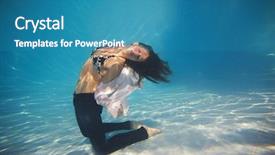 Presentation with water woman swimming underwater - PPT theme with water buble - woman wearing a jeans underwater background and a  colored foreground