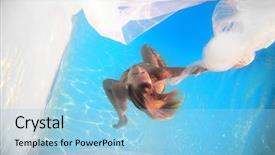  Presentation with water woman swimming underwater - Presentation theme featuring water buble - woman white veil underwater background and a  colored foreground