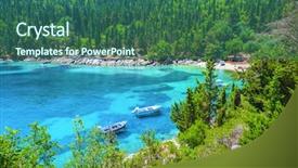  Presentation with fishing boat - Audience pleasing theme consisting of water building - fishing boat in kefalonia island backdrop and a ocean colored foreground