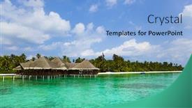  Presentation with travel cafe - Slide set with caribbean food - water cafe on a tropical background and a light blue colored foreground