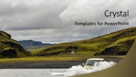  Presentation with waste vehicle safety - Theme consisting of water car - four by four vehicle crossing background and a light gray colored foreground