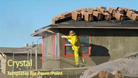  Presentation with new home - Theme consisting of water cleaning - construction worker pressure washes fresh background and a violet colored foreground