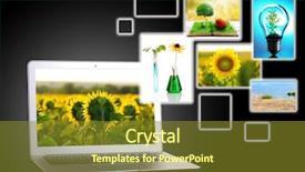  Presentation with water conservation - Beautiful presentation theme featuring water conservation tech - laptop and eco theme images backdrop and a tawny brown colored foreground