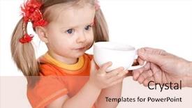  Presentation with baby girl - Amazing slides having water cup - feeding of baby girl pear backdrop and a coral colored foreground