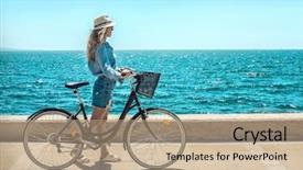  Presentation with water cycle - Amazing PPT layouts having water cycle - blonde woman in summer hat backdrop and a coral colored foreground