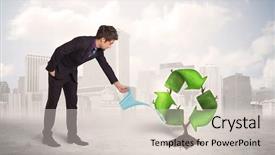  Presentation with green city - Amazing presentation theme having water cycle - business man watering green recycle backdrop and a lemonade colored foreground