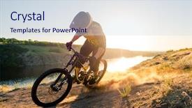  Presentation with mountain bike - Beautiful slide deck featuring water cycle - professional cyclist riding the downhill backdrop and a sky blue colored foreground