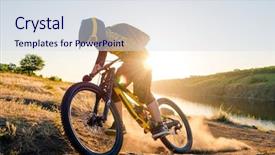  Presentation with mountain bike - Audience pleasing slides consisting of water cycle - professional cyclist riding the downhill backdrop and a sky blue colored foreground