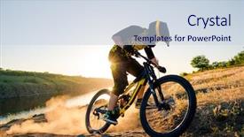  Presentation with mountain bike - Theme featuring water cycle - professional cyclist riding the downhill background and a sky blue colored foreground