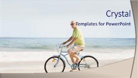  Presentation with man riding big bike motor - Slides consisting of water cycle - smiling senior man riding bike background and a sky blue colored foreground