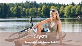 Presentation with refueling for sport - Slide deck featuring water cycle - sport biking young woman sitting background and a coral colored foreground