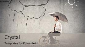  Presentation with rides - Beautiful slide set featuring water cycle - young businessman rides a bike backdrop and a light gray colored foreground