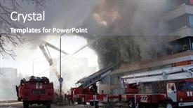  Presentation with fire service - Amazing PPT theme having water damage - burning fire smoke firefighter emergency backdrop and a gray colored foreground